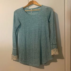 PinkBlush Heather Blue top with lace detail